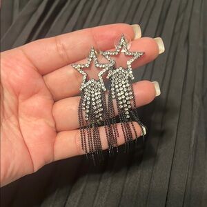 Star Shaped Rhinestone Dangle Earrings